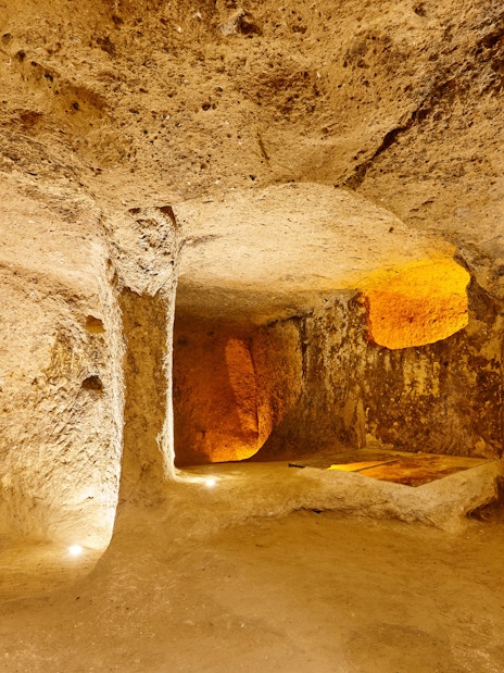 Passage interior in ancient underground city of Kaymakli, Cappadocia, Turkey.