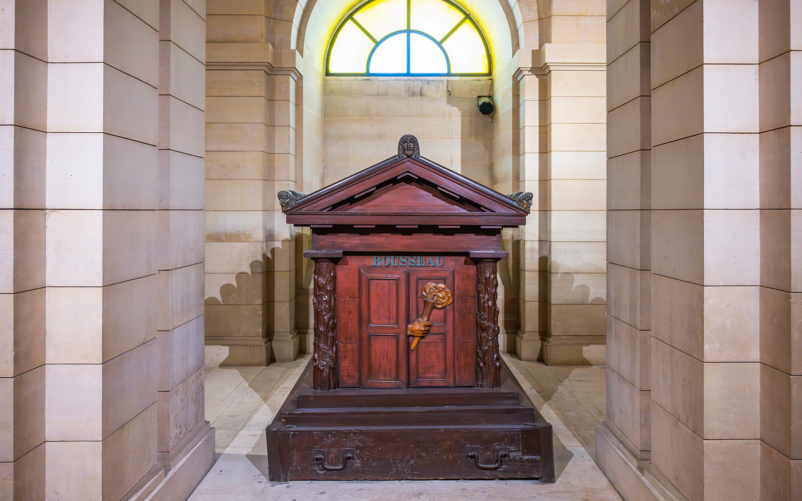 The Tomb of Jean-Jacques Rousseau in the crypt of Pantheon in Paris, France