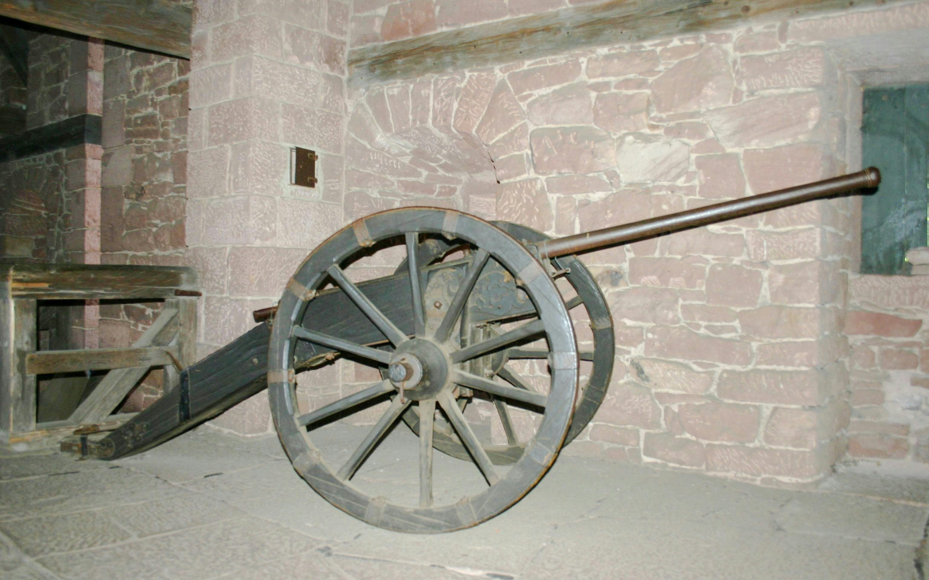 Ancient cannon inside Haut-Koenigsbourg Castle, France.