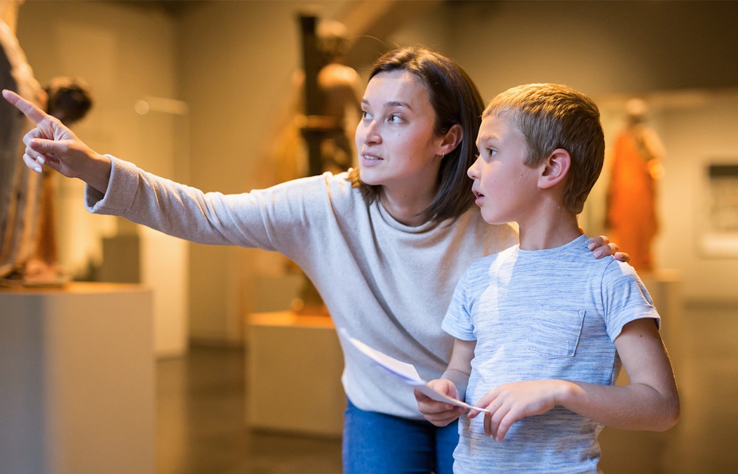Woman and child exploring Ulster museum.