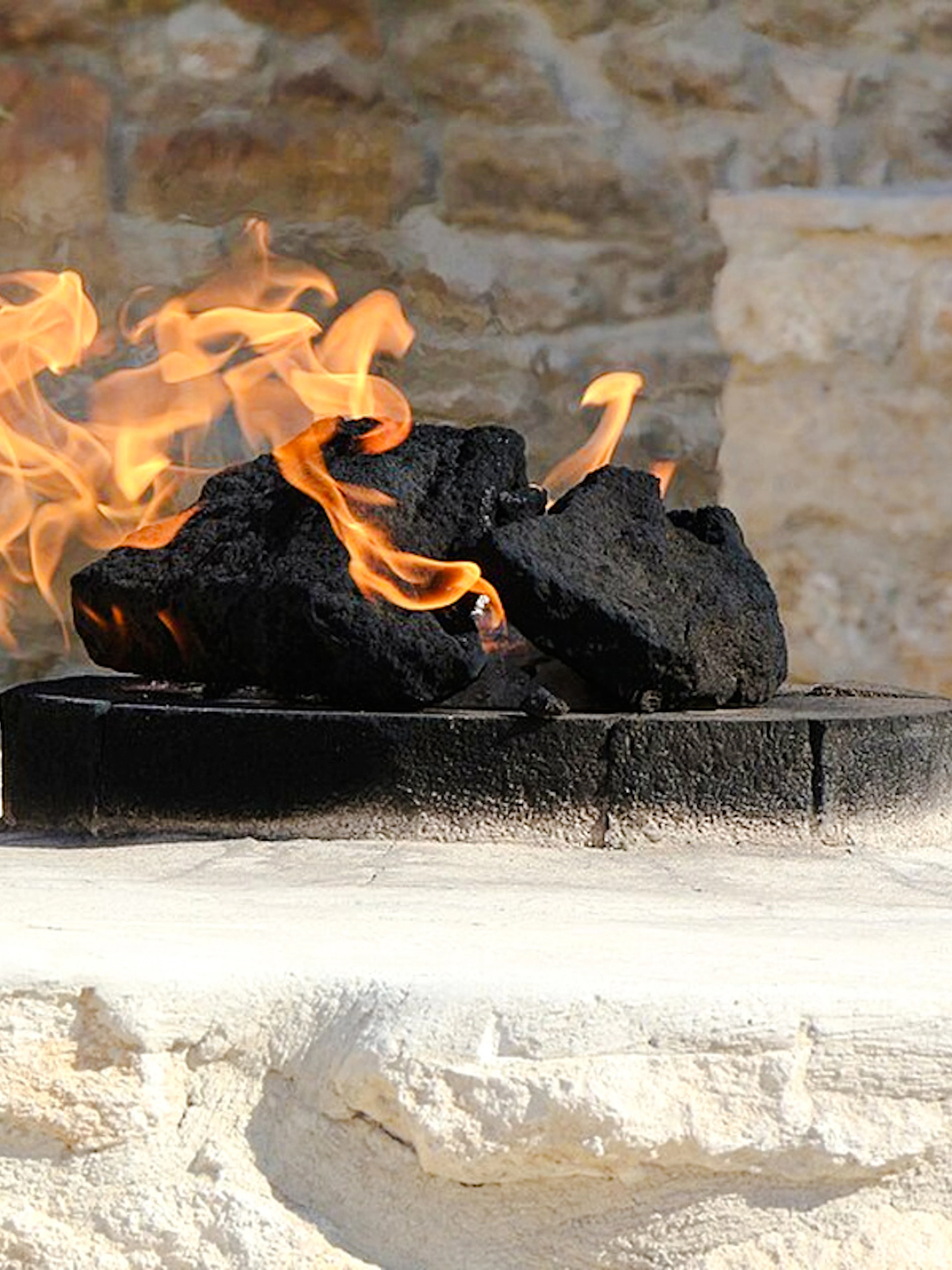 Burning natural gas rocks at Ateshgah Fire Temple, Baku.