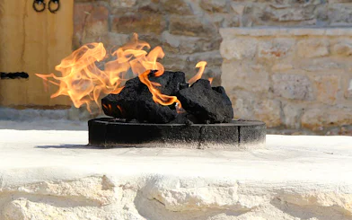 Burning natural gas rocks at Ateshgah Fire Temple, Baku.