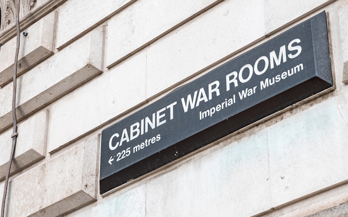 Sign for Cabinet War Rooms at Imperial War Museum, London.