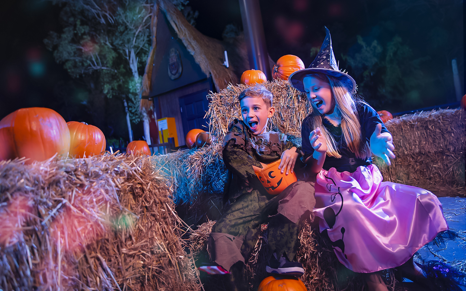 Dreamworld Gold Coast Halloween event with costumed characters and festive decorations.