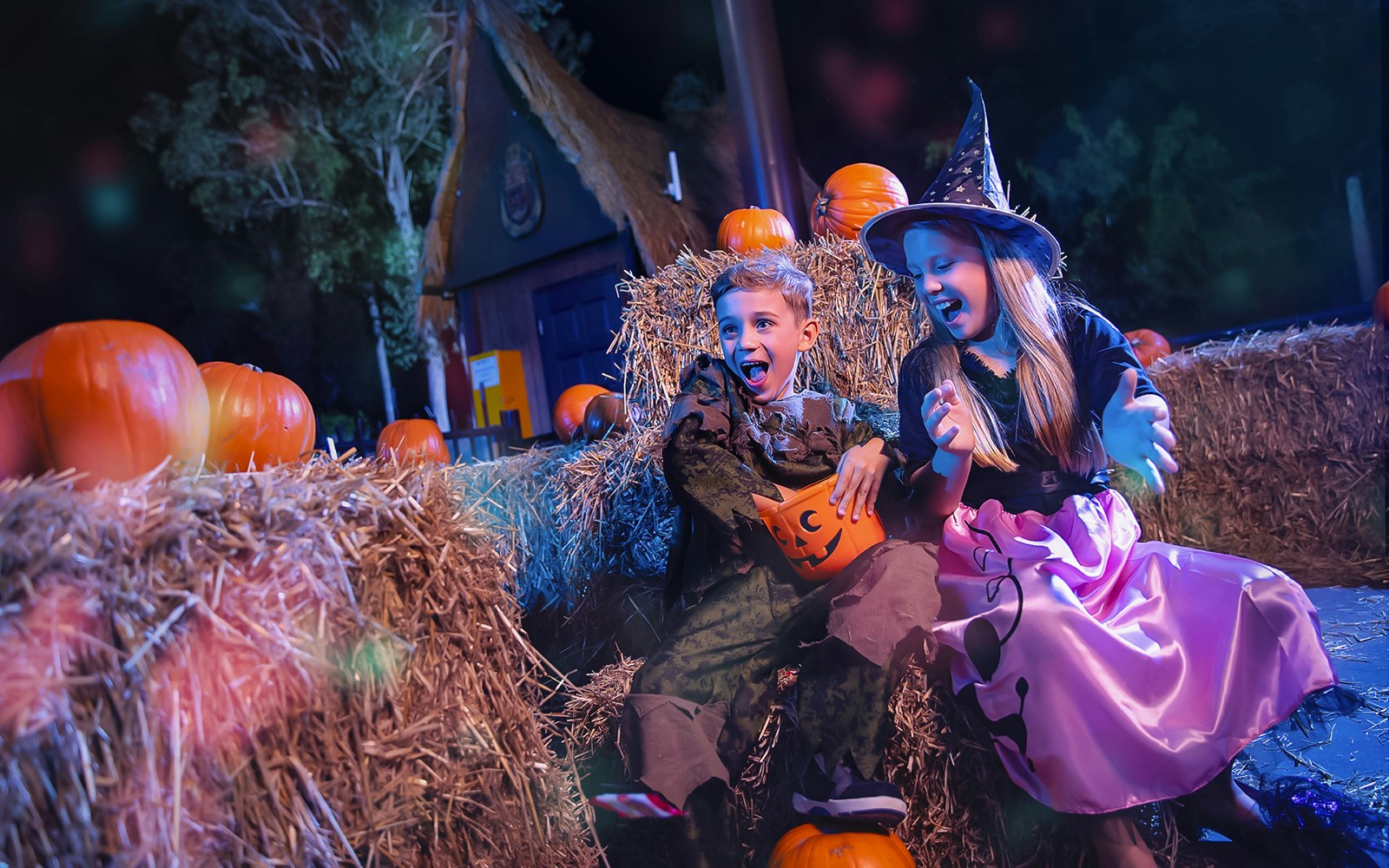 Dreamworld Gold Coast Halloween event with costumed characters and festive decorations.