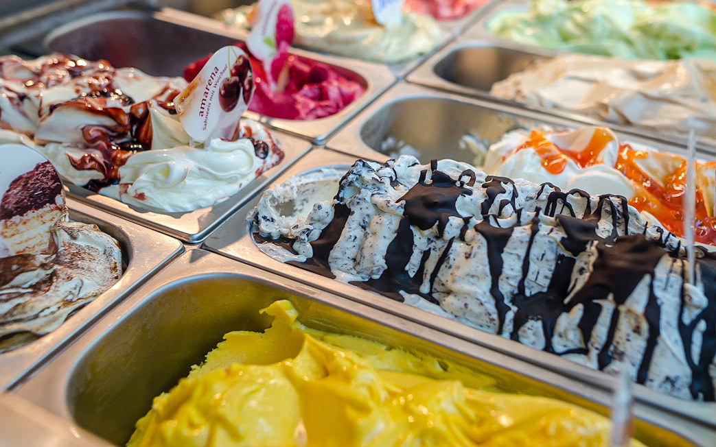 Gelato selection in Florence during electric bike tour.