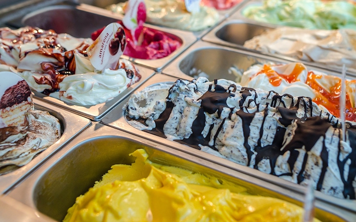 Gelato selection in Florence during electric bike tour.