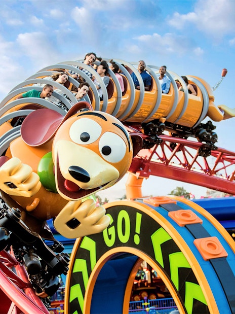 Guests enjoying Slinky Dog Dash rollercoaster at Walt Disney World Resort, Orlando.