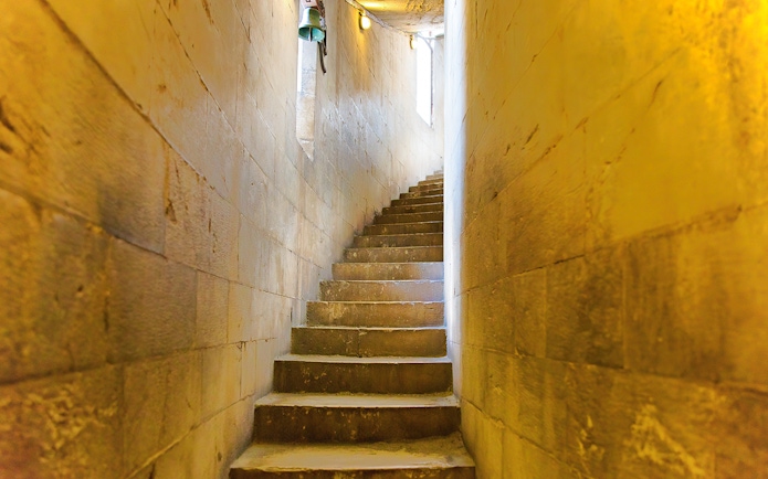 Spiral staircase inside the Leaning Tower of Pisa, Italy.