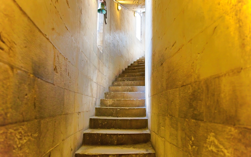 Spiral staircase inside the Leaning Tower of Pisa, Italy.