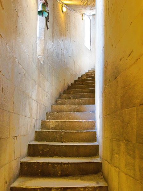 Spiral staircase inside the Leaning Tower of Pisa, Italy.