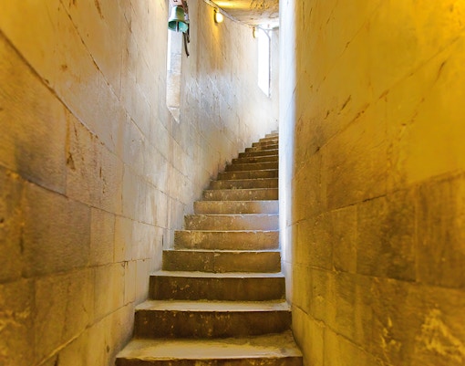 Spiral staircase inside the Leaning Tower of Pisa, Italy.