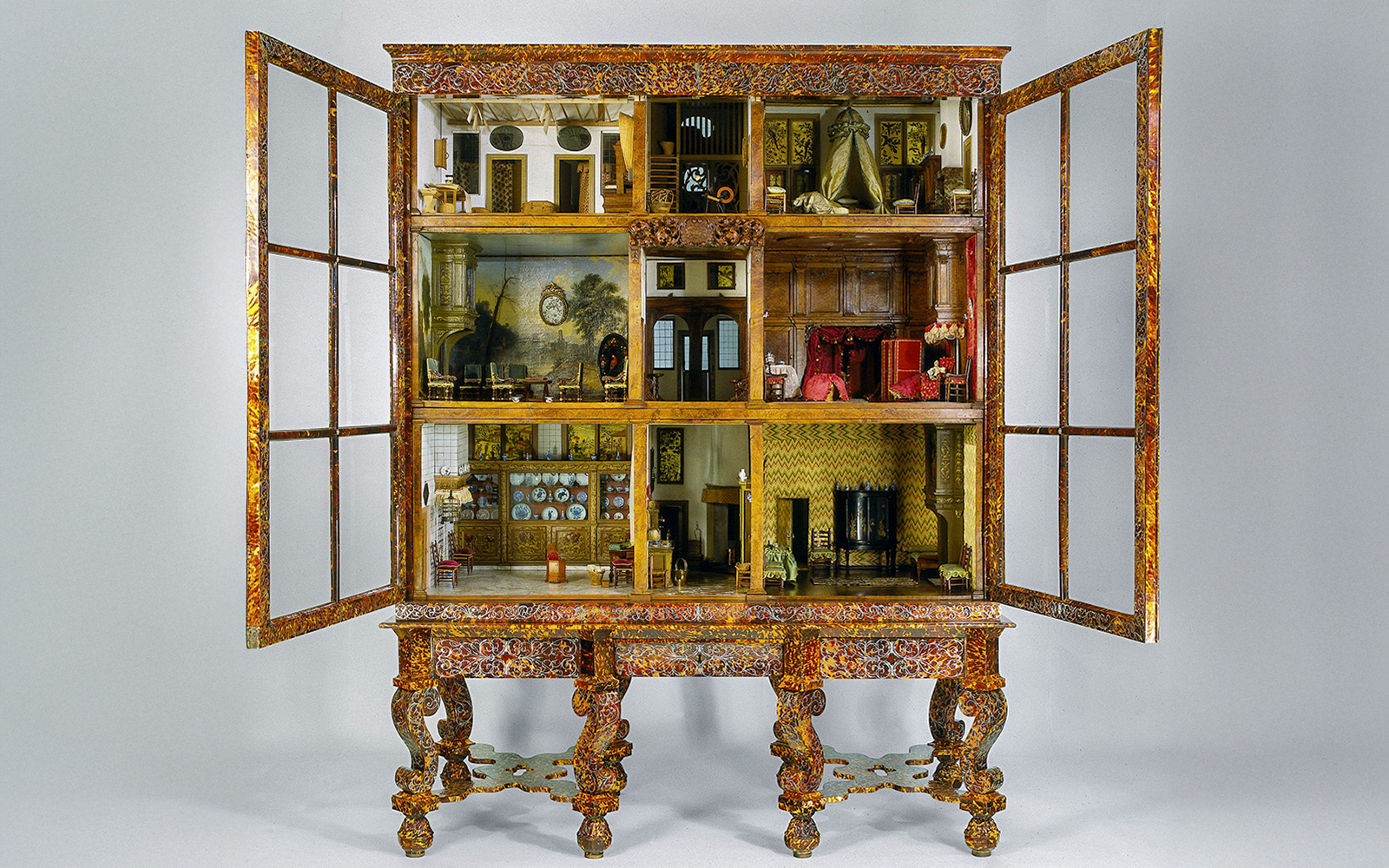 Dolls’ house of Petronella Oortman, detailed interior rooms, Netherlands, late 17th century.