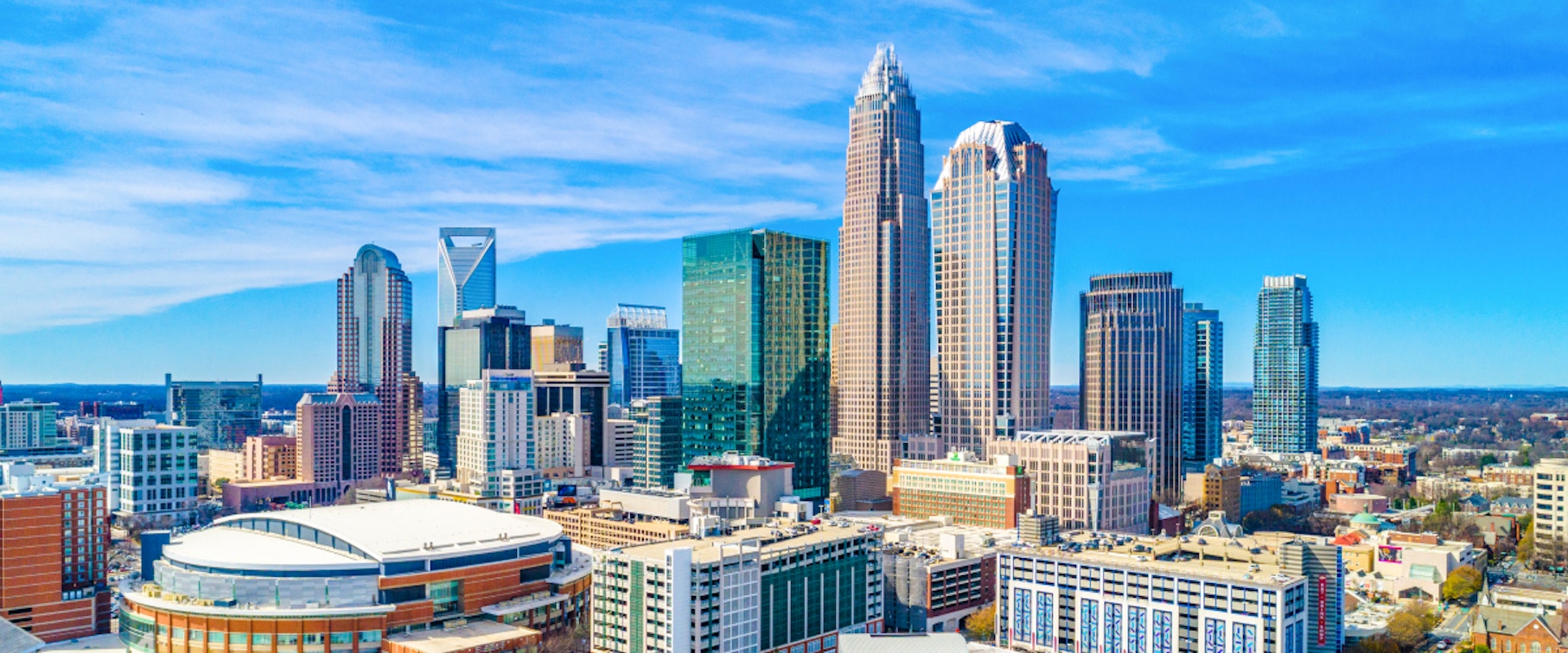 Charlotte city skyline with modern skyscrapers and urban landscape.