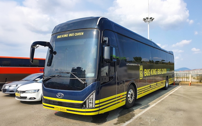 Tour bus for Nami Island, Petite France, and Italian Village day trip from Seoul.