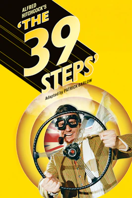 actors performing "The 39 Steps" play on stage with vintage props and costumes