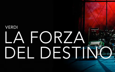 La Forza del Destino opera stage with dramatic red backdrop