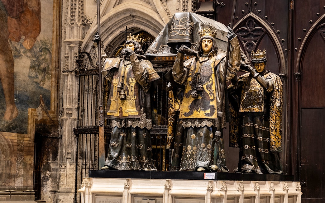 Tomb of Christopher Columbus inside Seville Cathedral, Spain.