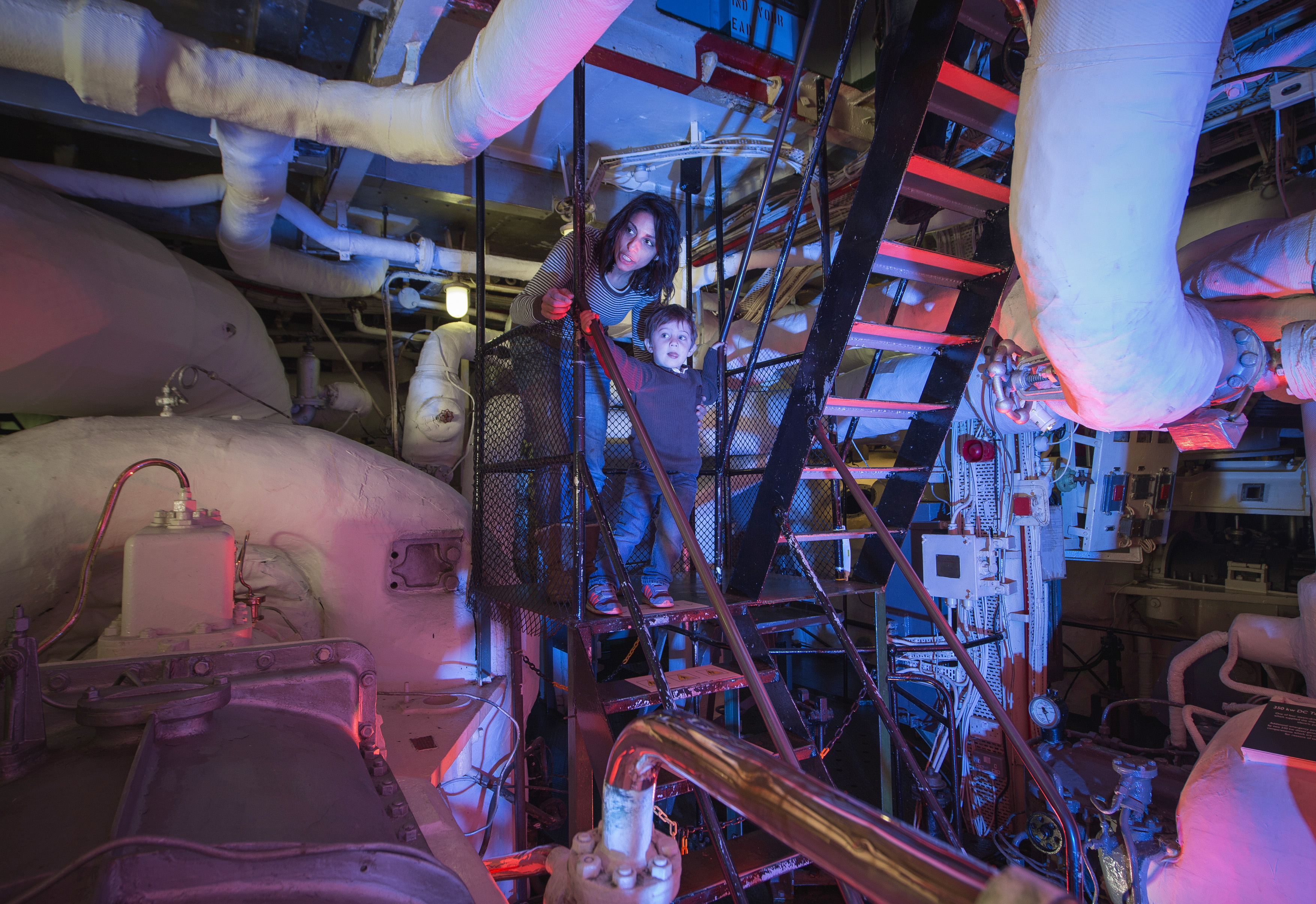 Woman and her child exploring HMS Belfast