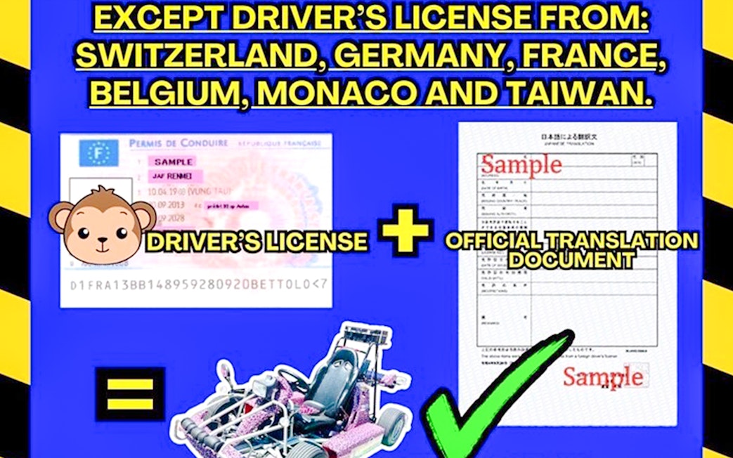 Driver's license from Switzerland, Germany, France, Belgium, Monaco, or Taiwan with translation allows driving in Japan.