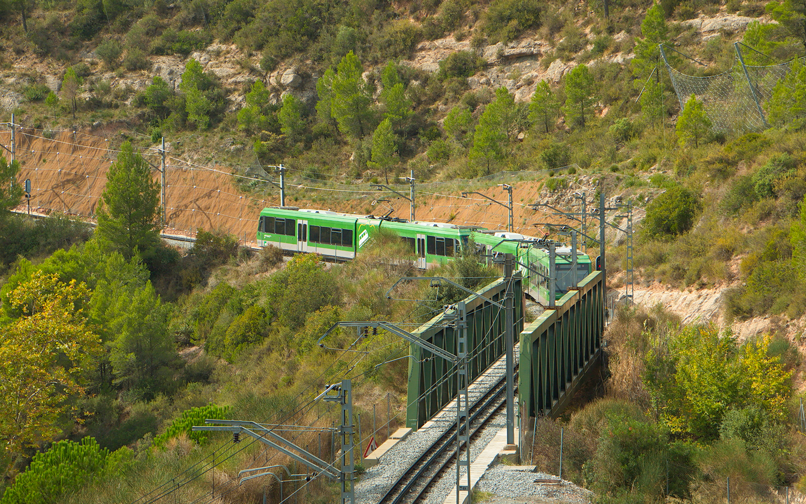 View of the cog railway from Monistrol de Montserrat to Santa Maria de Montserrat Abbey, Catalonia, Spain, Europe