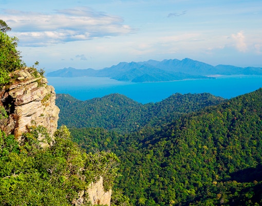 Gunung Machinchang Mountain rainforest canopy in Langkawi, Malaysia.