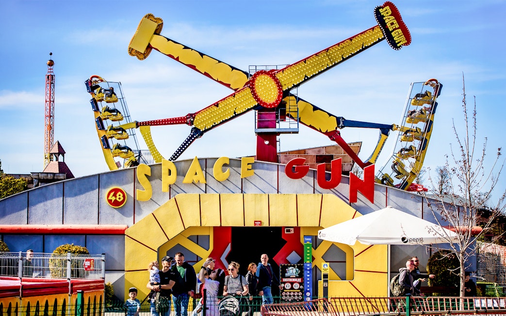 Space Gun ride entrance at Energylandia Theme Park, Zator, Poland.