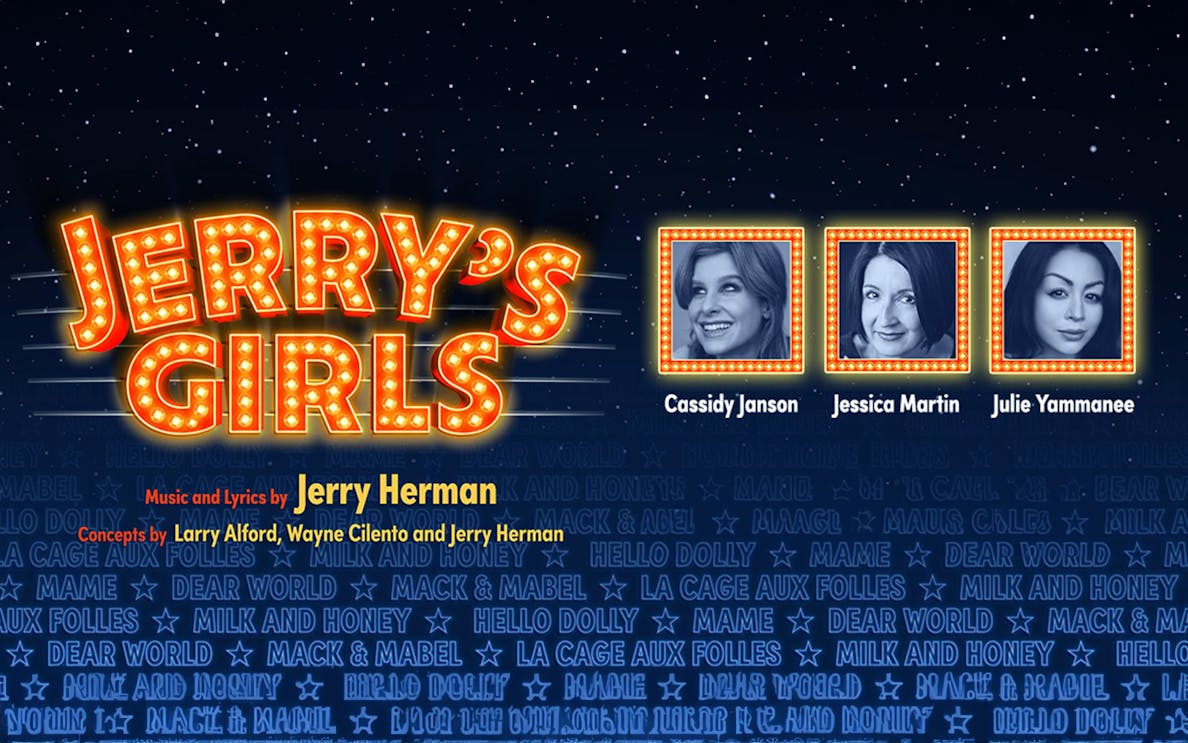 Jerry's Girls show poster with names Cassidy Janson, Jessica Martin, Julie Yammanee.