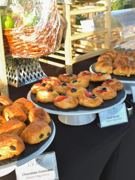 Assorted pastries on display for hot air balloon experience breakfast.