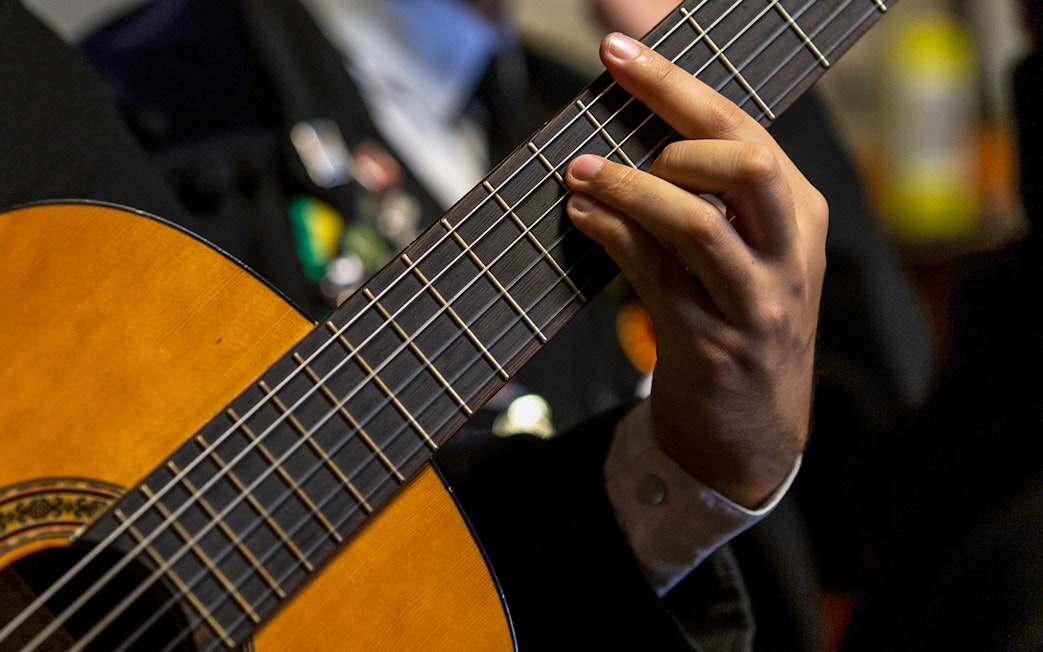 Guitarist playing during a Flamenco show with premium sherry cocktails.