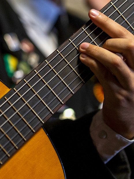 Guitarist playing during a Flamenco show with premium sherry cocktails.