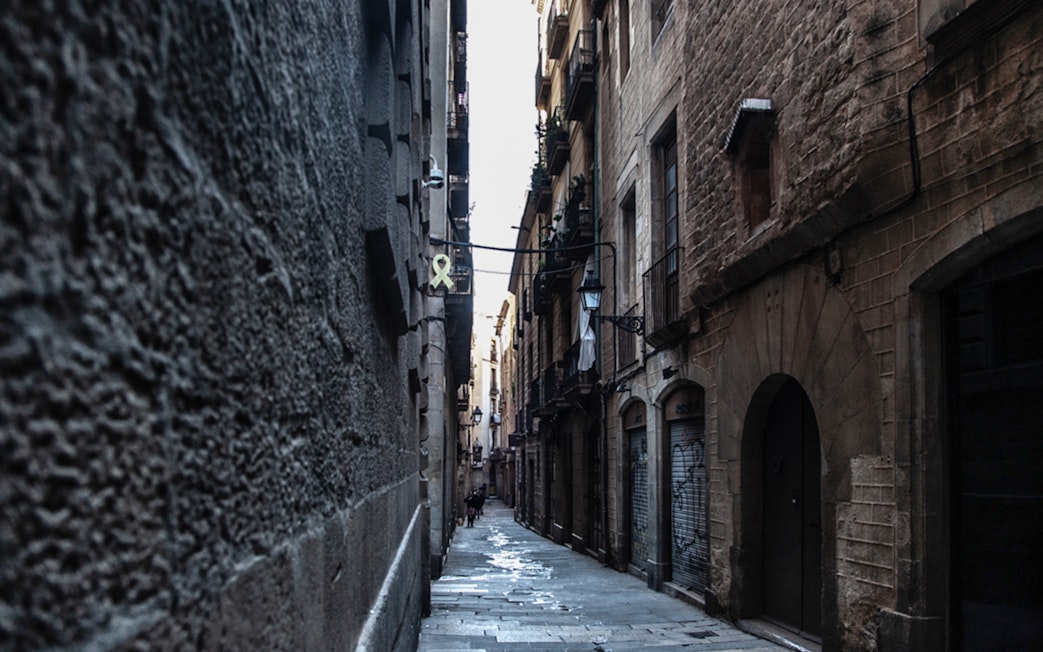 Narrow alleyway in Barcelona's Gothic Quarter, part of the Markets Walking Tour.