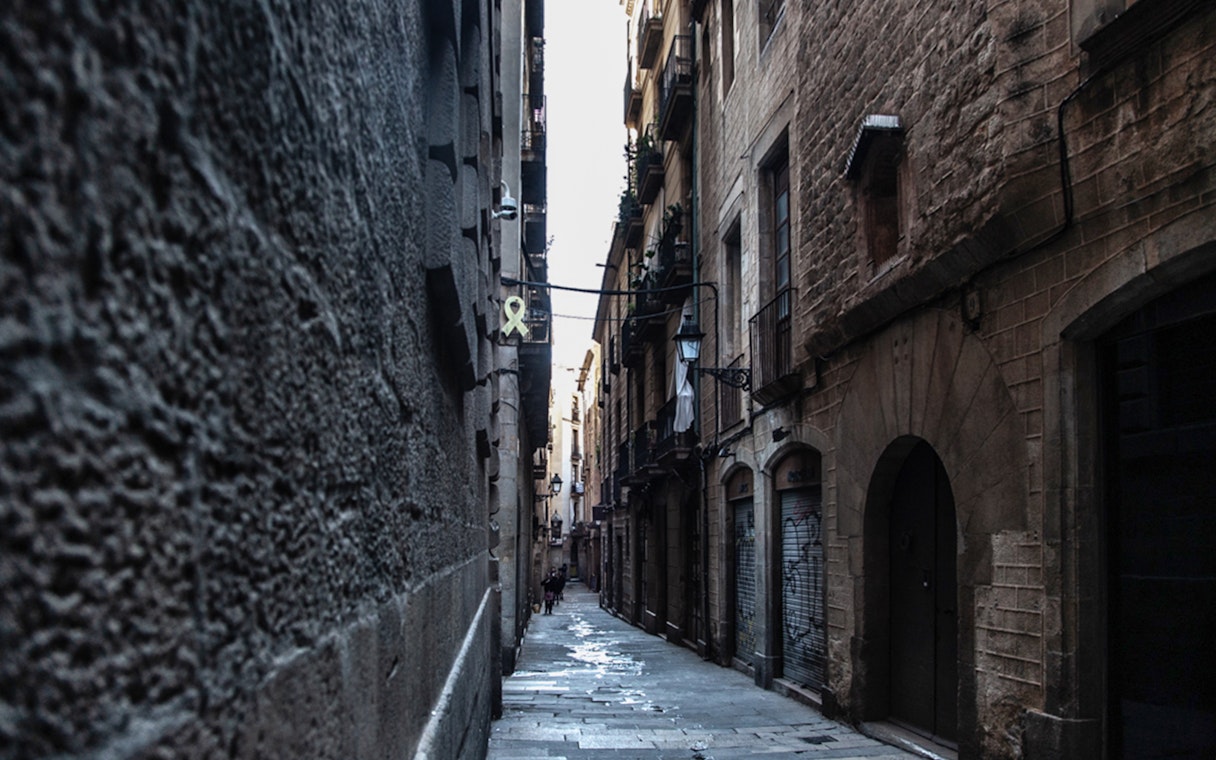 Narrow alleyway in Barcelona's Gothic Quarter, part of the Markets Walking Tour.