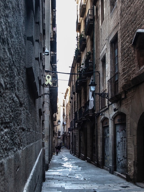 Narrow alleyway in Barcelona's Gothic Quarter, part of the Markets Walking Tour.