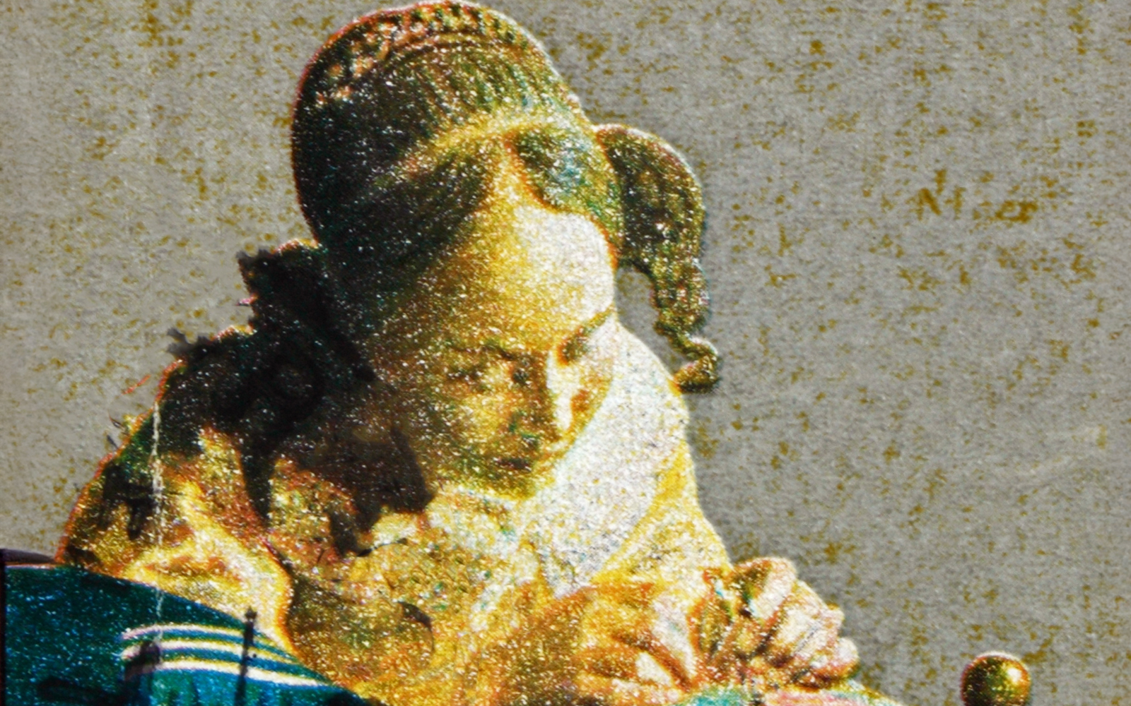 Lacemaker painting by Johannes Vermeer displayed at Louvre Museum, Paris.