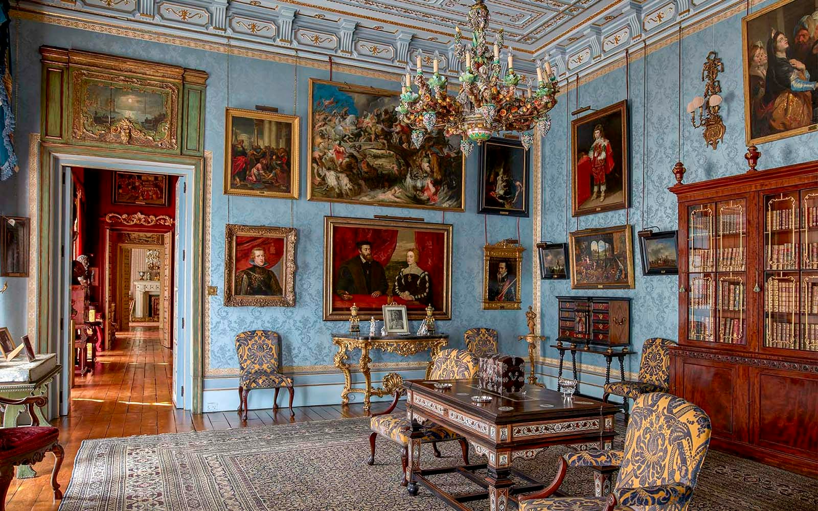 Liria Palace Interior with ornate ceiling and historical paintings in Madrid.
