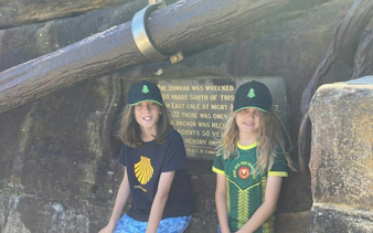 Children at Dunbar Shipwreck memorial plaque, Watsons Bay, Sydney.
