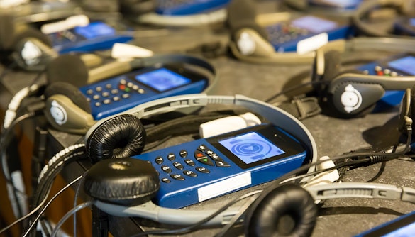 Audio guides with headphones.