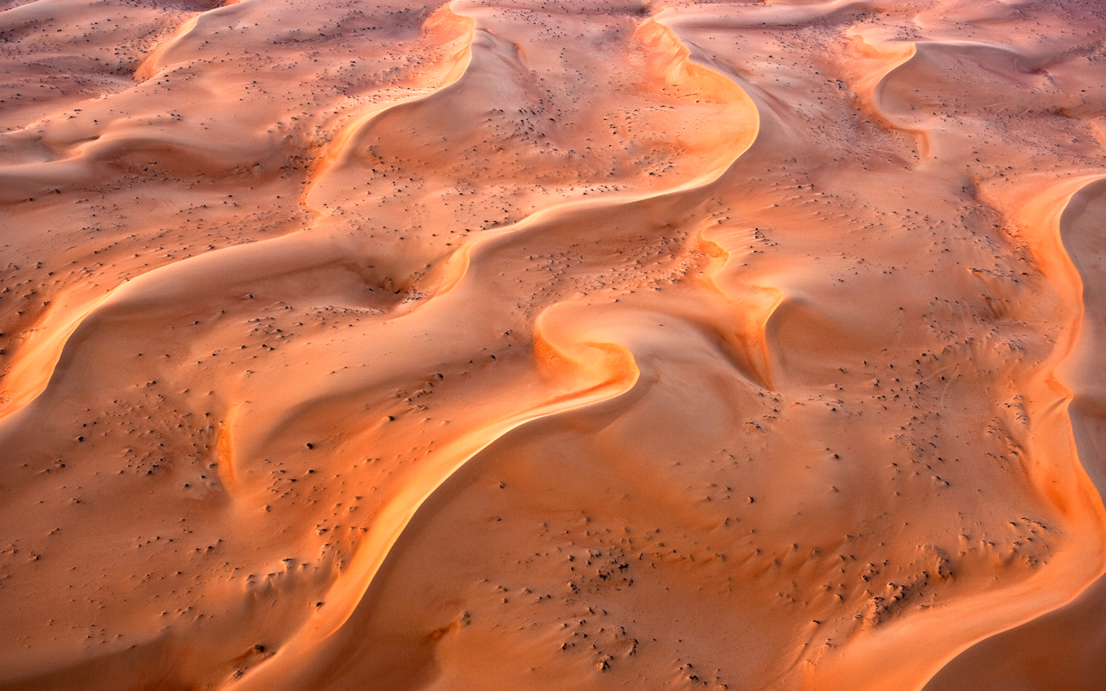 Aerial view of sand dunes in Ras Al Khaimah during a hot air balloon ride.