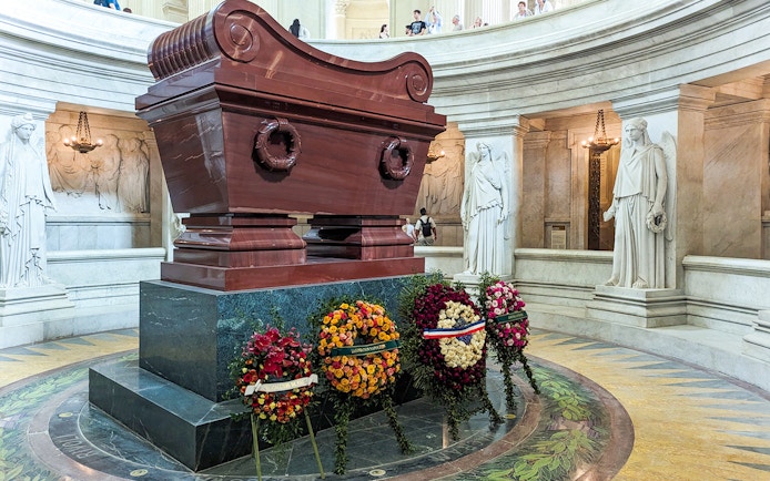 Napoleon's Tomb with wreaths at Invalides, Paris Army Museum.