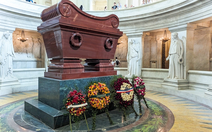 Napoleon's Tomb with wreaths at Invalides, Paris Army Museum.