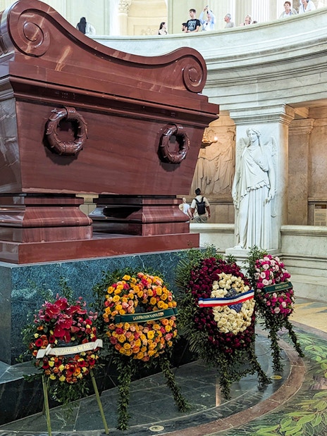 Napoleon's Tomb with wreaths at Invalides, Paris Army Museum.