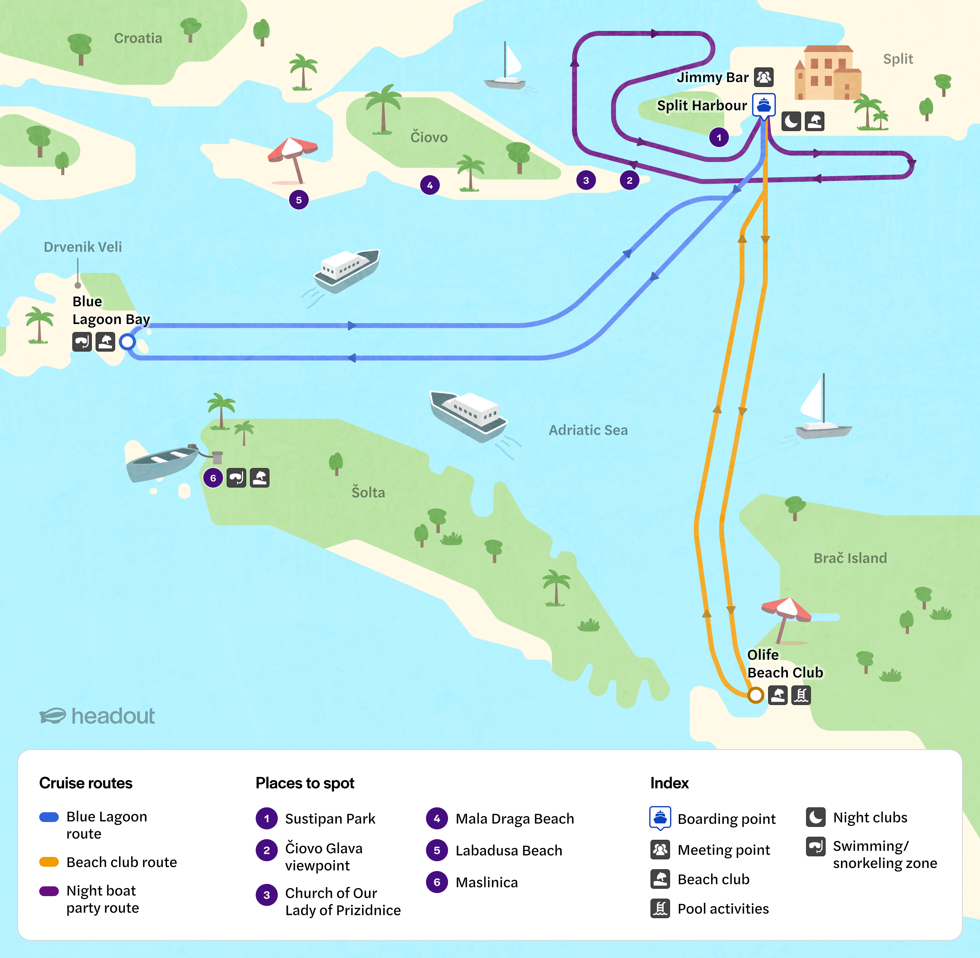 Split Boat party Route Map