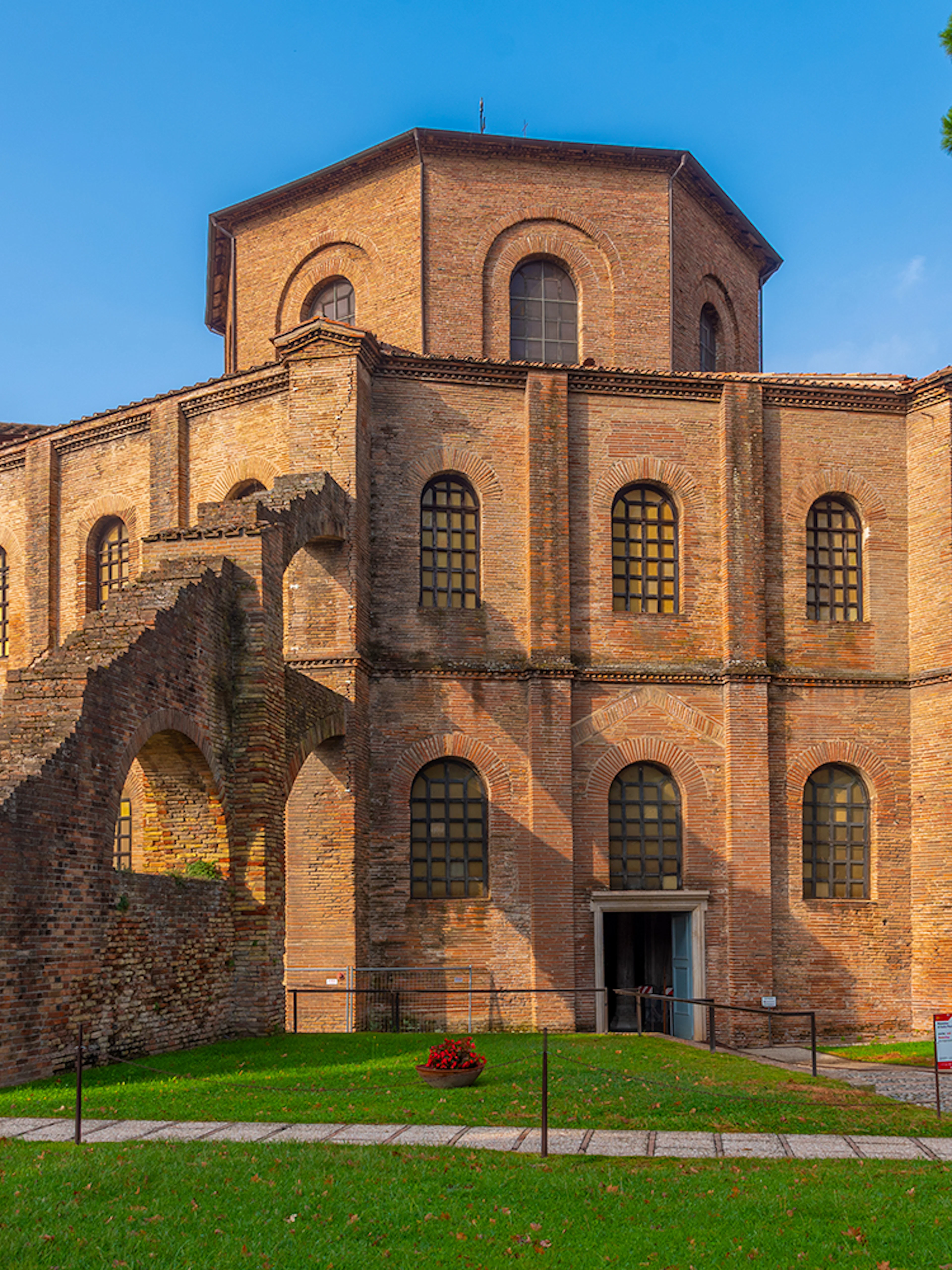 Ravenna's Basilica of San Vitale, showcasing its iconic brick architecture.