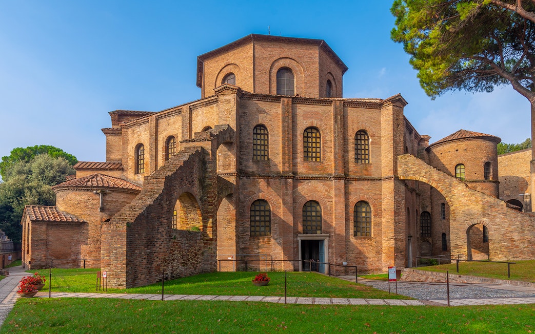Ravenna's Basilica of San Vitale, showcasing its iconic brick architecture.