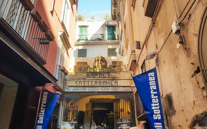 Entrance to Napoli Sotterranea underground ruins in Naples, Italy.
