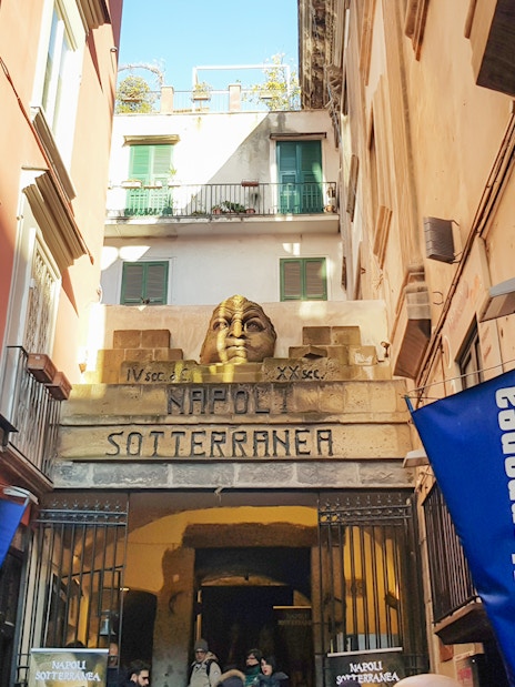 Entrance to Napoli Sotterranea underground ruins in Naples, Italy.