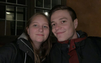 Couple enjoying Ghosts of Stockholm self-guided city exploration game.