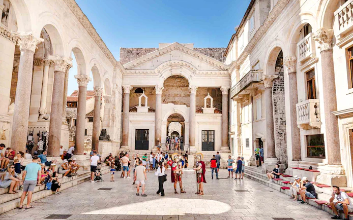 Diocletian's Palace courtyard with tourists, Split Panoramic Bus Tour.