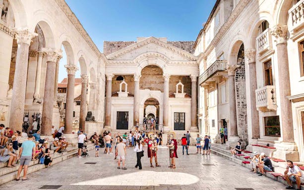 Diocletian's Palace courtyard with tourists, Split Panoramic Bus Tour.